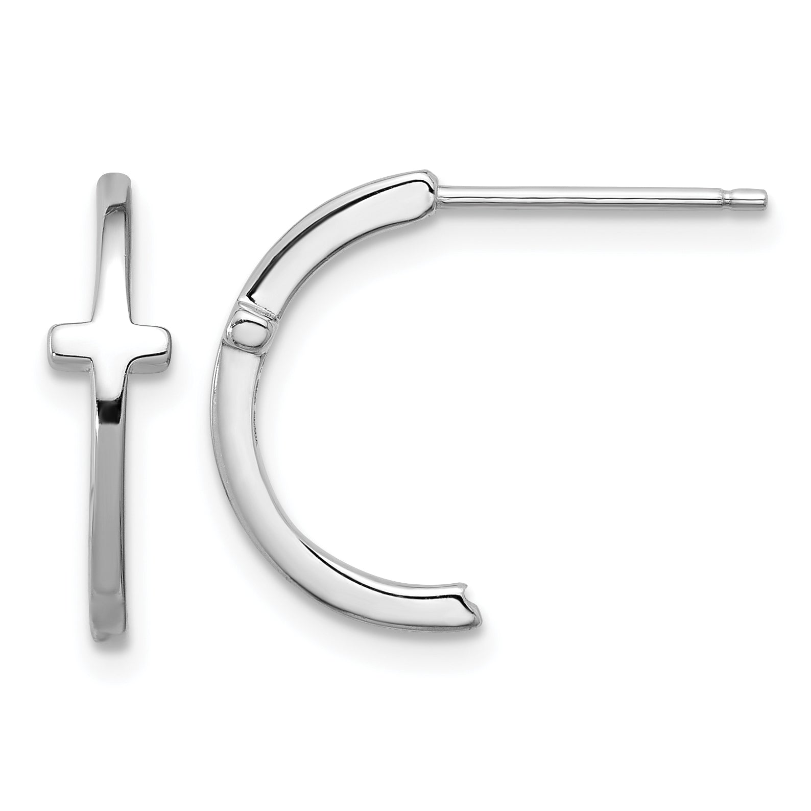 Sterling Silver Rhodium-plated Polished Cross Post J-Hoop Earrings Main image
