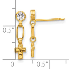 Sterling Silver Gold-tone Polished & Textured CZ Cross Post Dangle Earrings