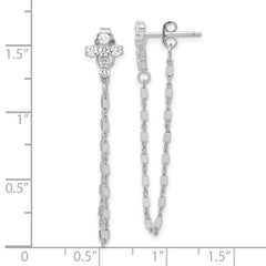 Sterling Silver RH-pltd CZ Cross w/Chain Front & Back Post Dangle Earrings