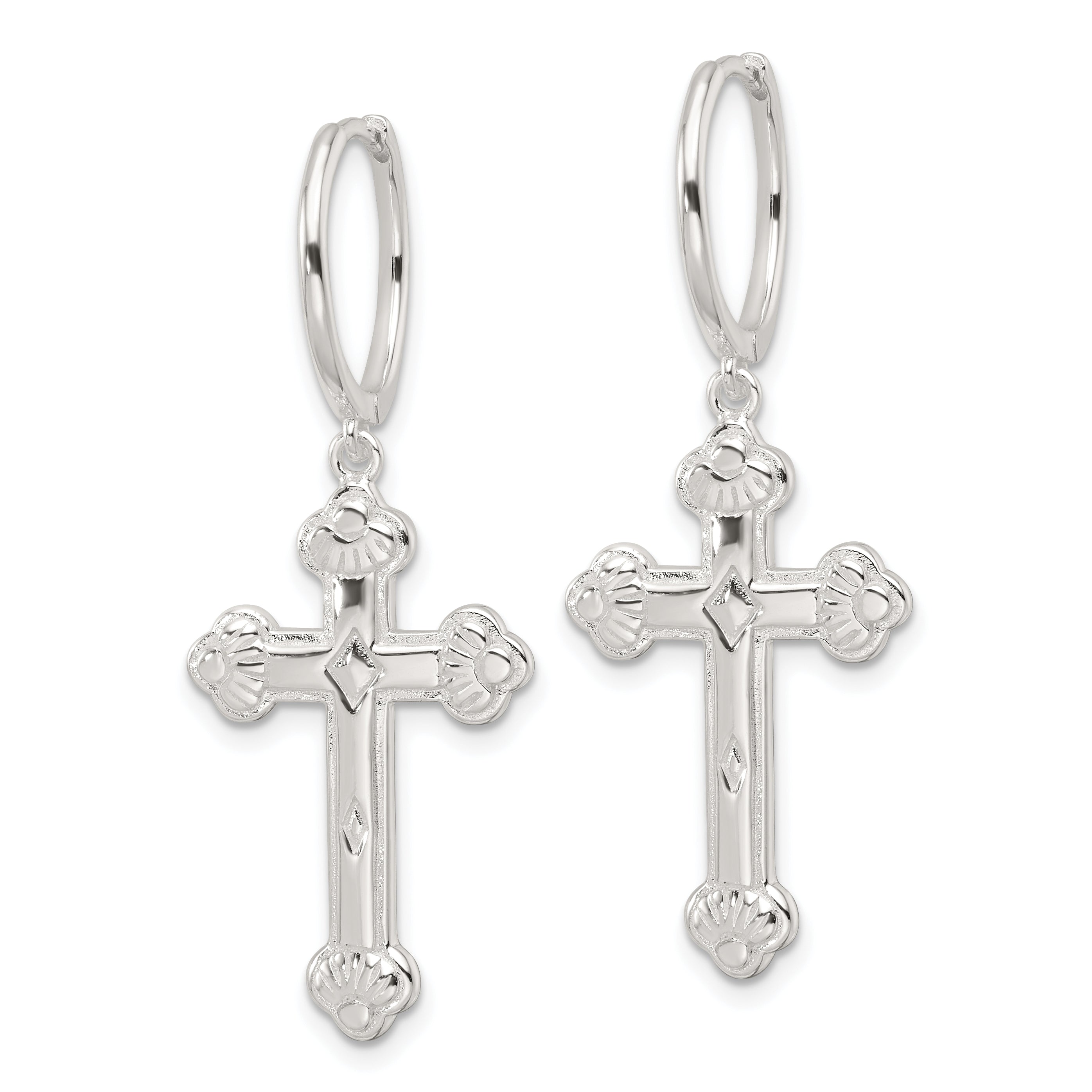 Sterling Silver E-Coating Polished Dangle Cross Round Hoop Earrings Secondary image