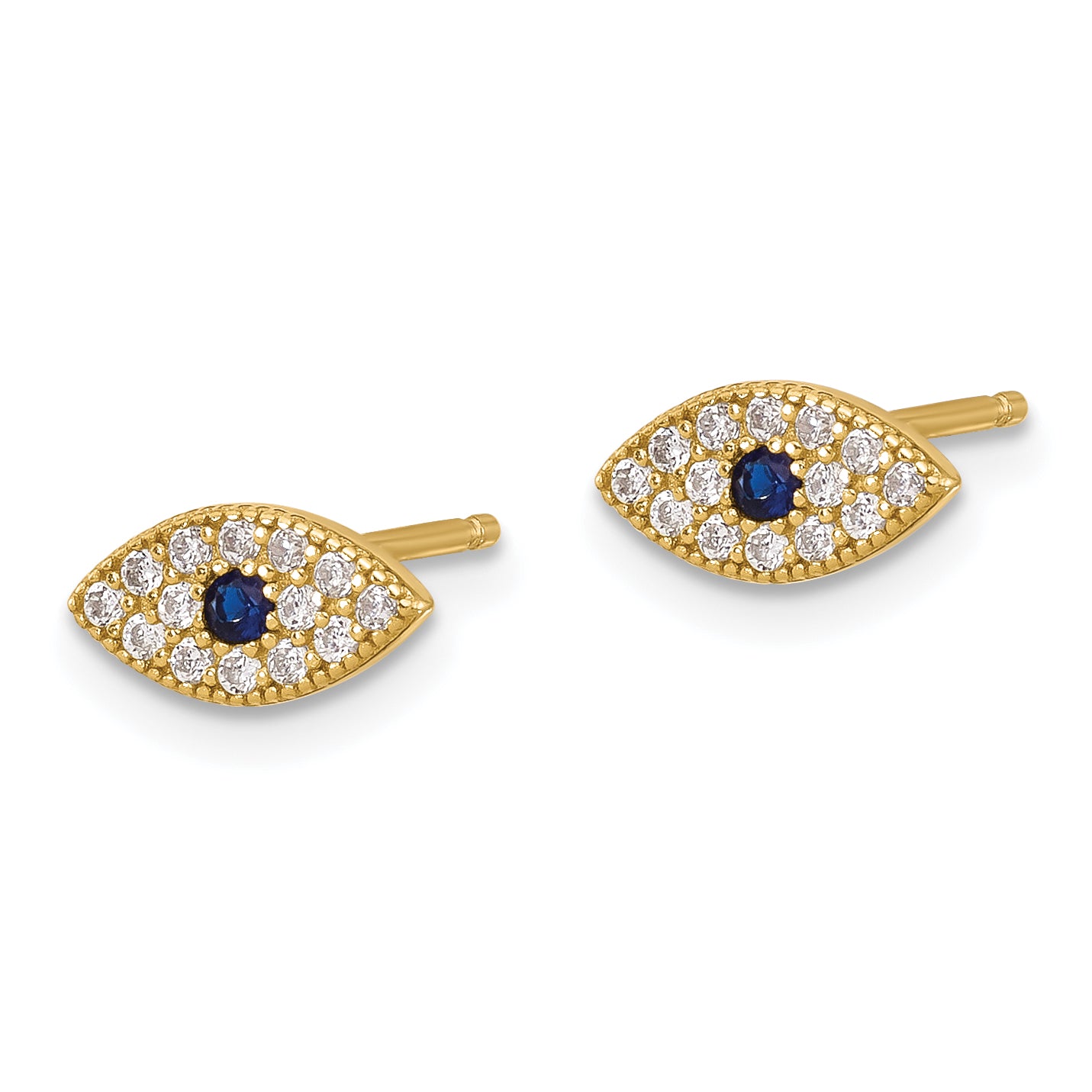 Sterling Silver Gold-tone CZ & Synthetic Blue Spinel Evil Eye Post Earrings Secondary image
