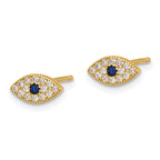 Sterling Silver Gold-tone CZ & Synthetic Blue Spinel Evil Eye Post Earrings