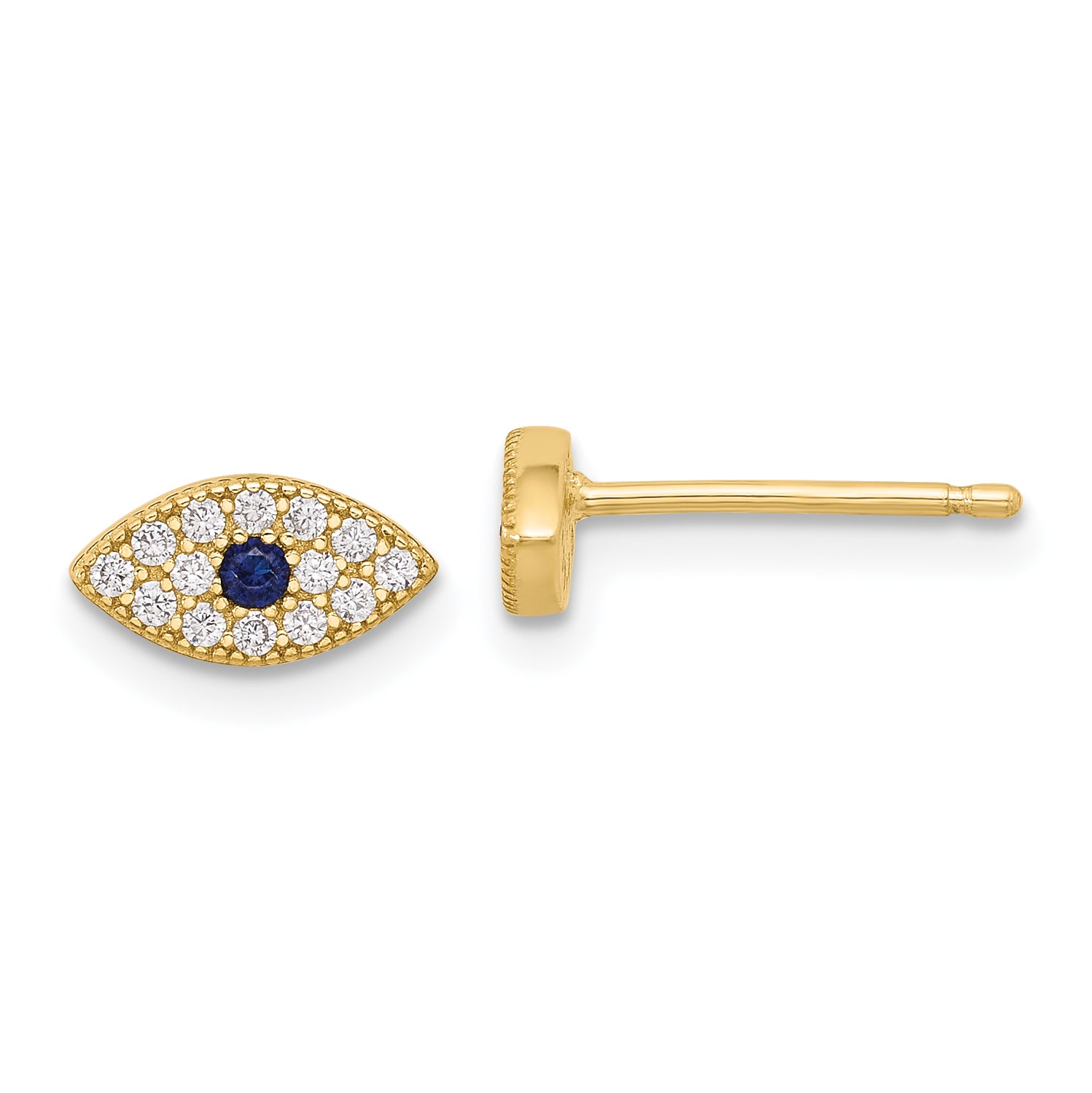 Sterling Silver Gold-tone CZ & Synthetic Blue Spinel Evil Eye Post Earrings Main image