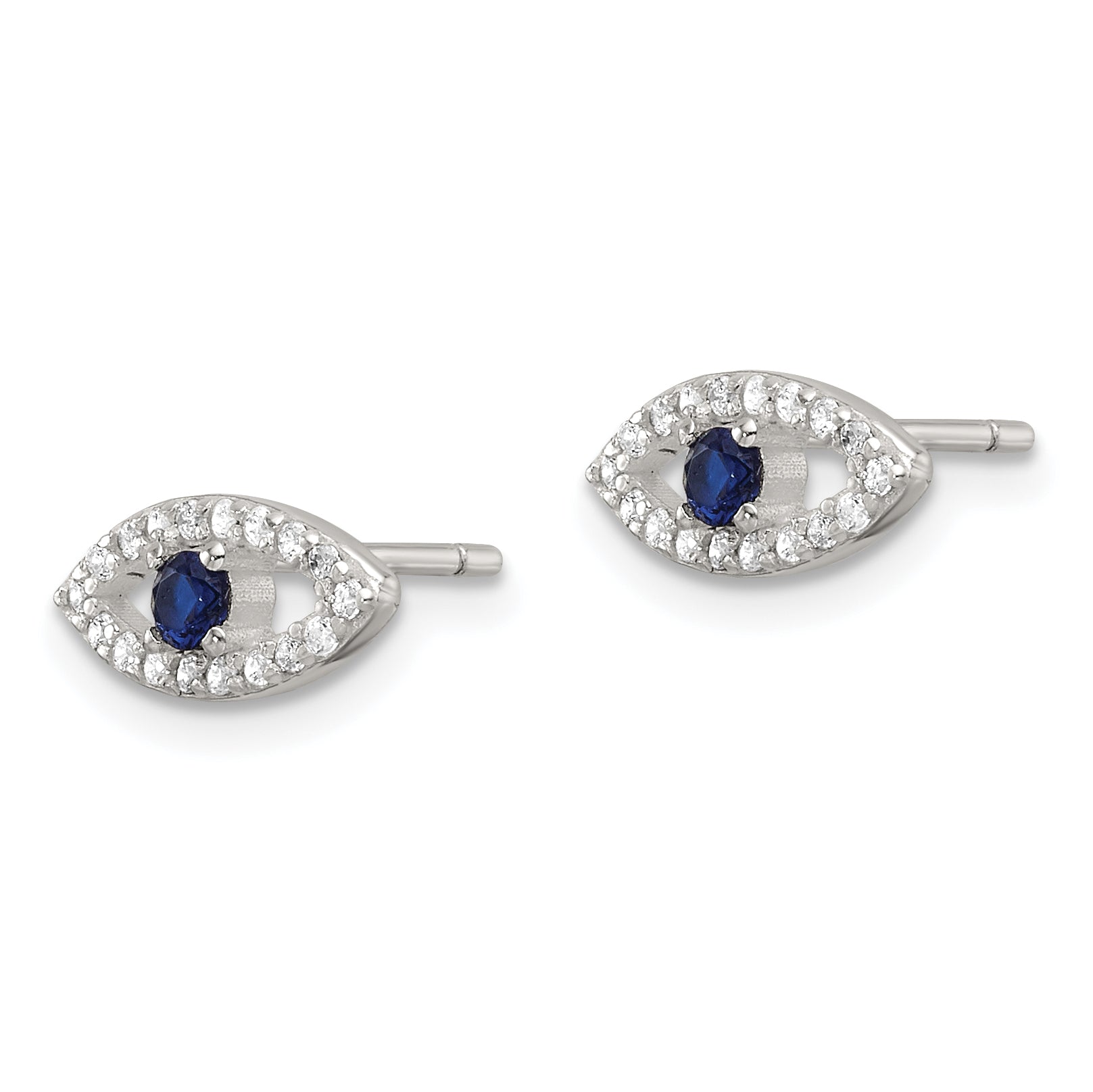 Sterling Silver E-Coating Polished Blue & White CZ Evil Eye Post Earrings Secondary image