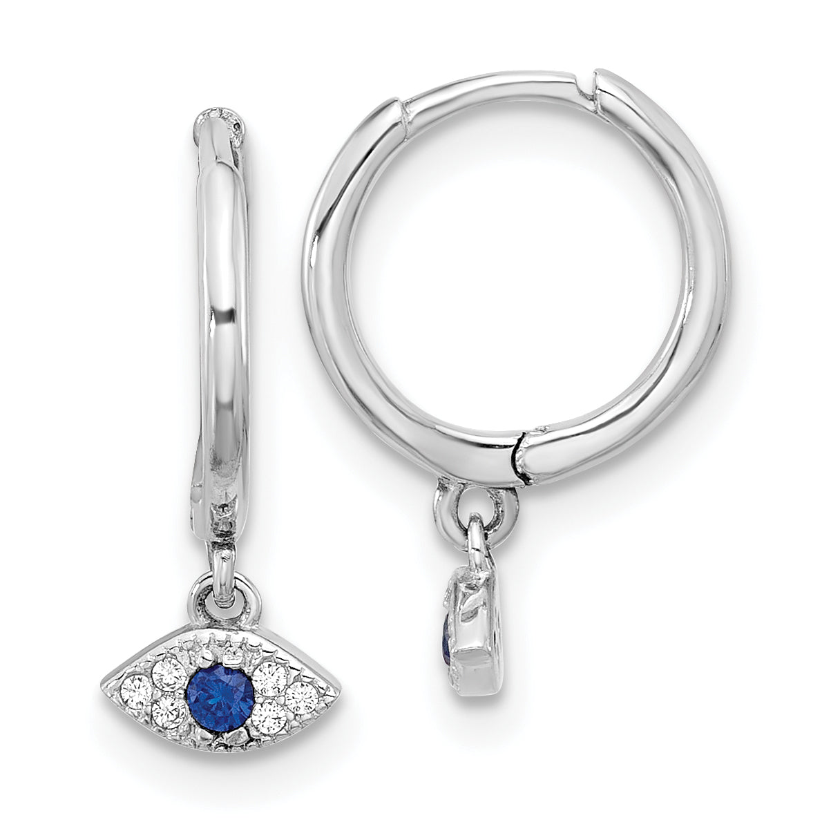 Sterling Silver RH-plated Blue & White CZ Evil Eye Dangle Hoop Earrings Main image