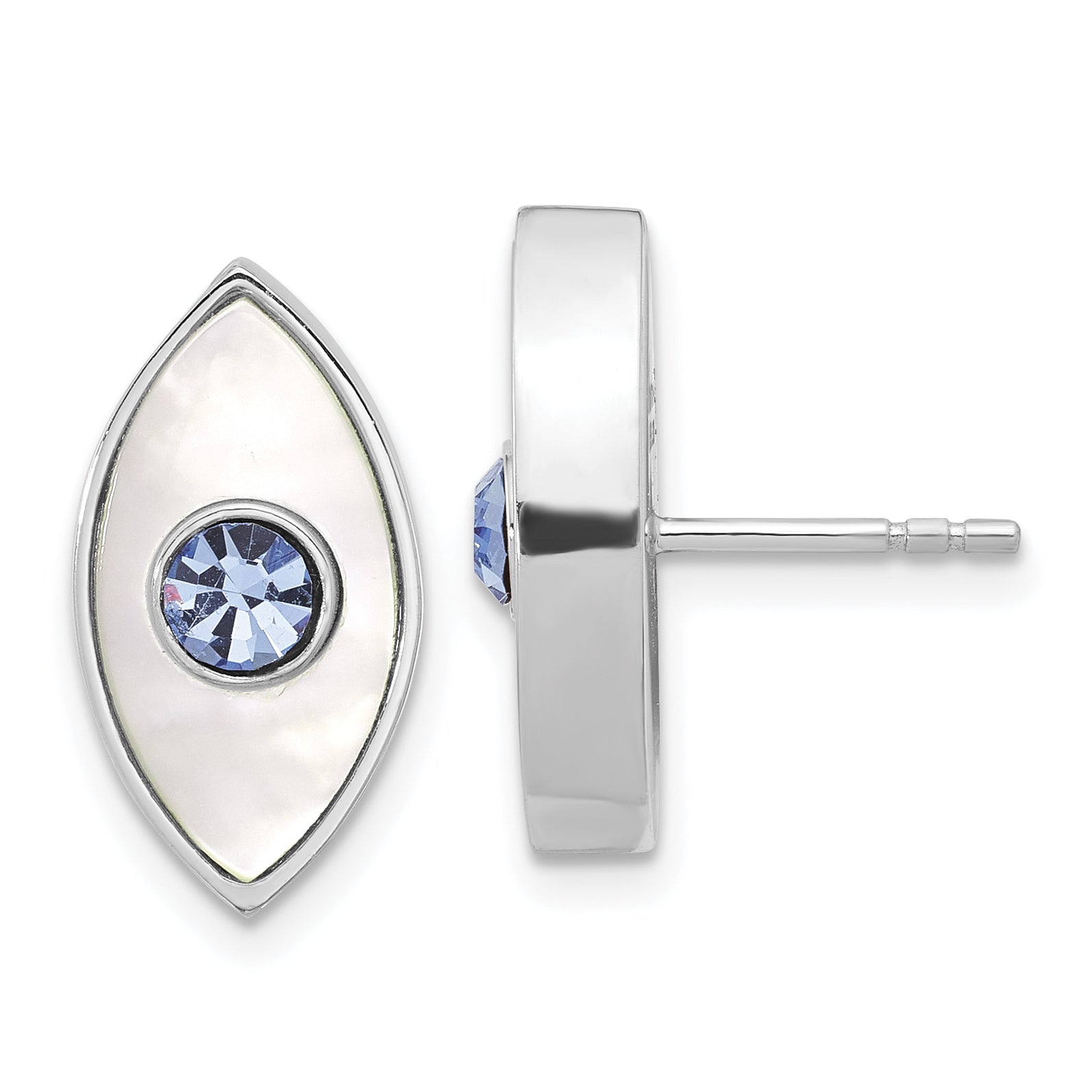 Sterling Silver RH-plated Polished MOP & Blue Crystal Evil Eye Post Earring Main image