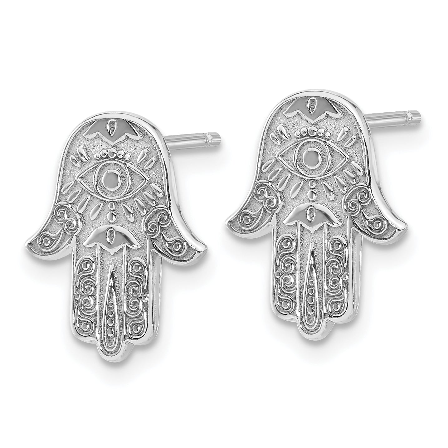 Sterling Silver Polished Designed Hamsa Post Earrings Secondary image