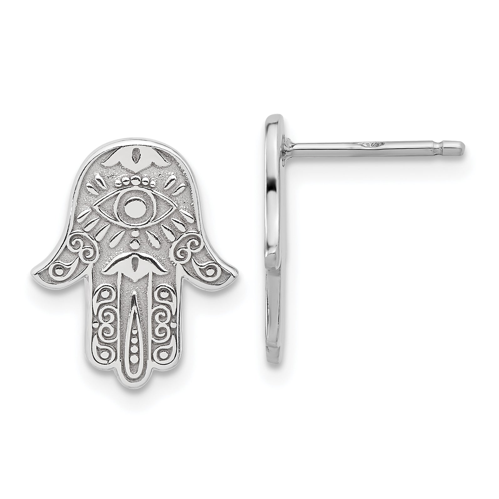 Sterling Silver Polished Designed Hamsa Post Earrings Main image