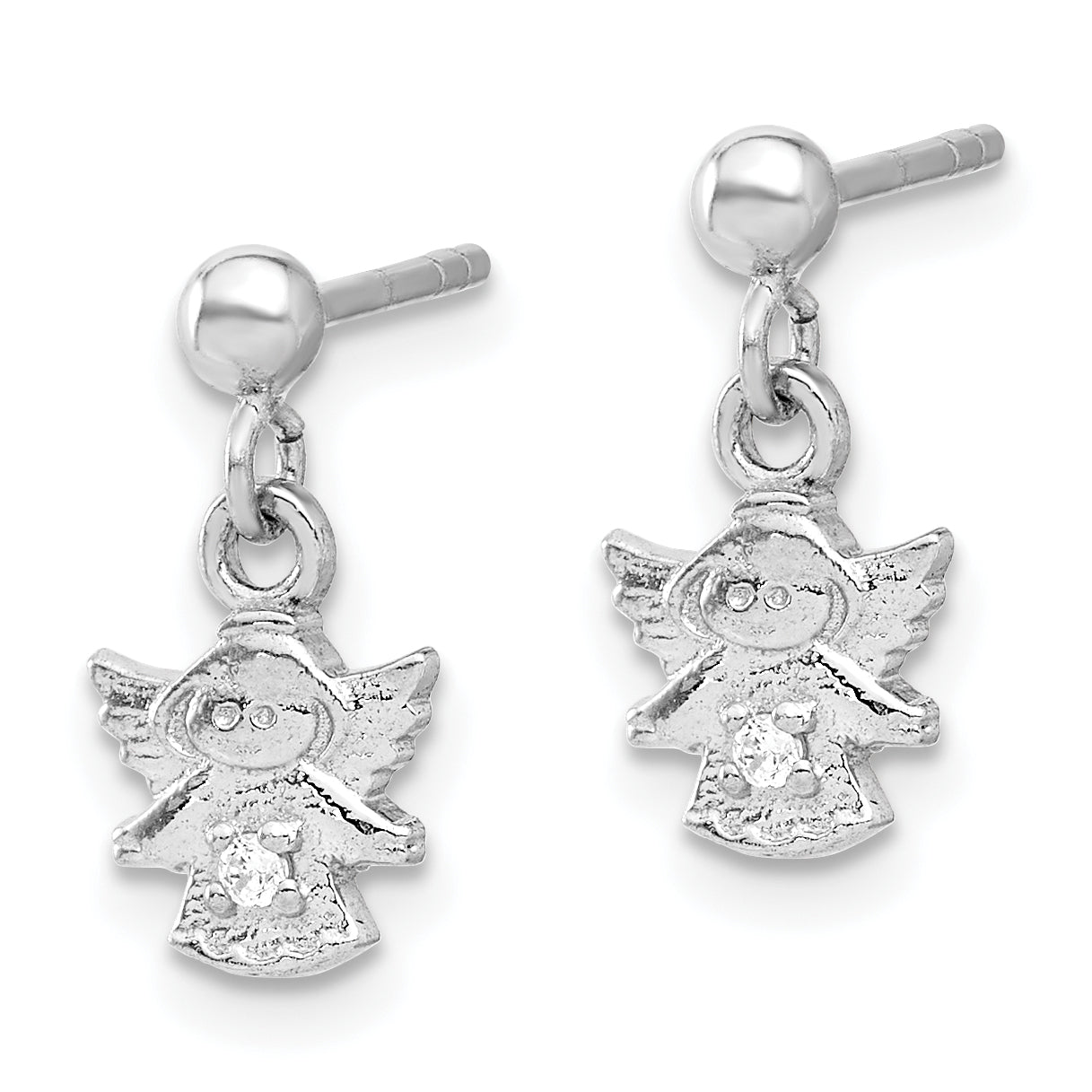 Sterling Silver Rhodium-plated Polished CZ Angel Post Dangle Earrings Secondary image