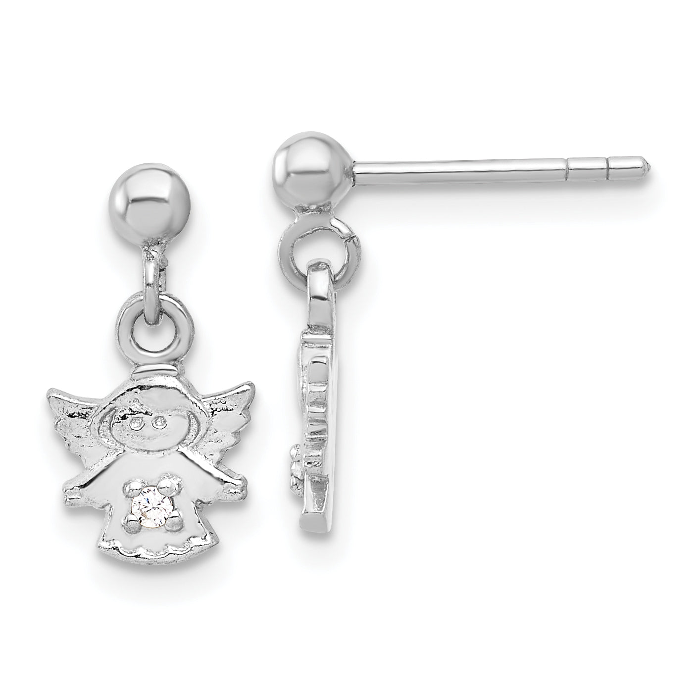 Sterling Silver Rhodium-plated Polished CZ Angel Post Dangle Earrings Main image
