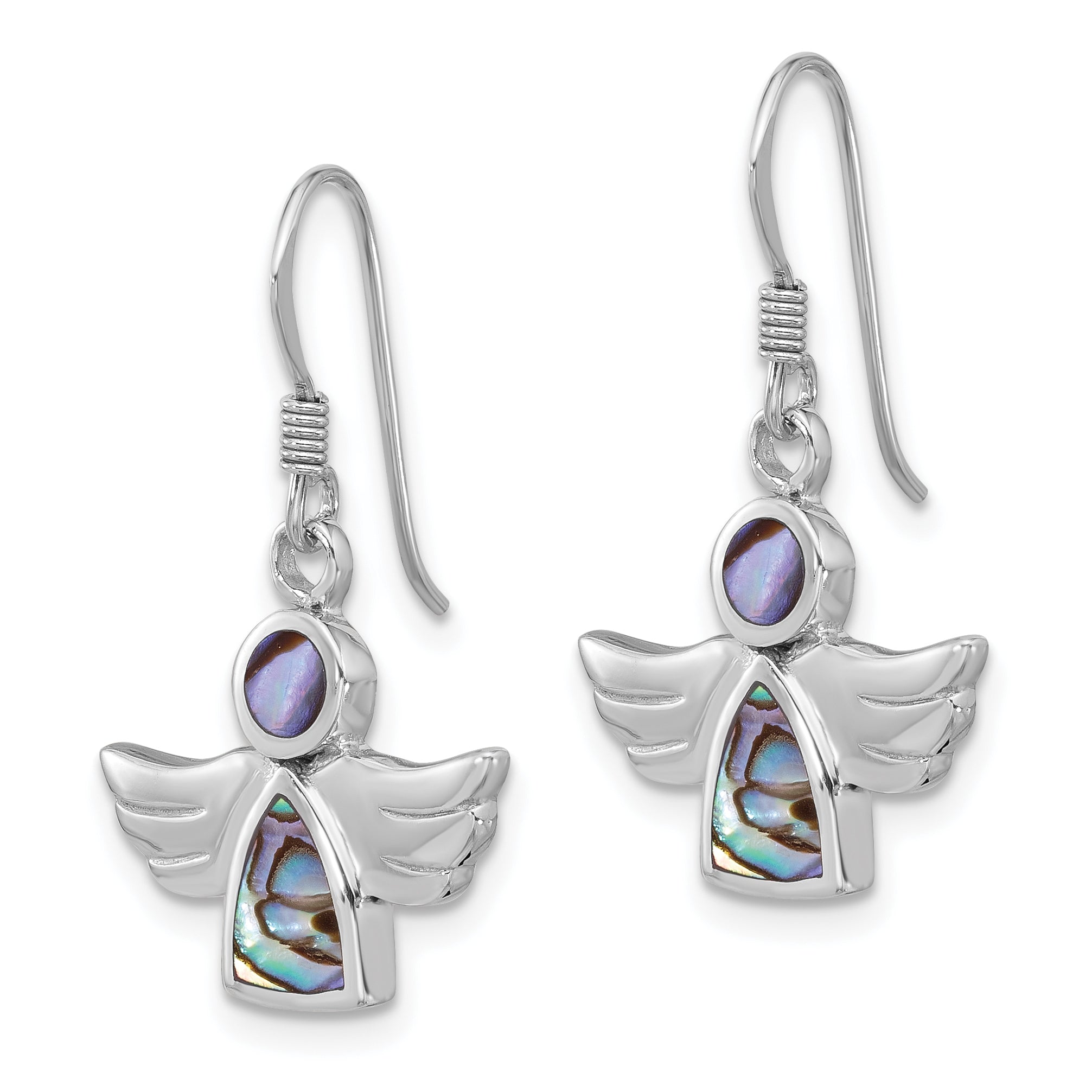 Sterling Silver Rhodium-plated Polished Abalone Angel Dangle Earrings Secondary image