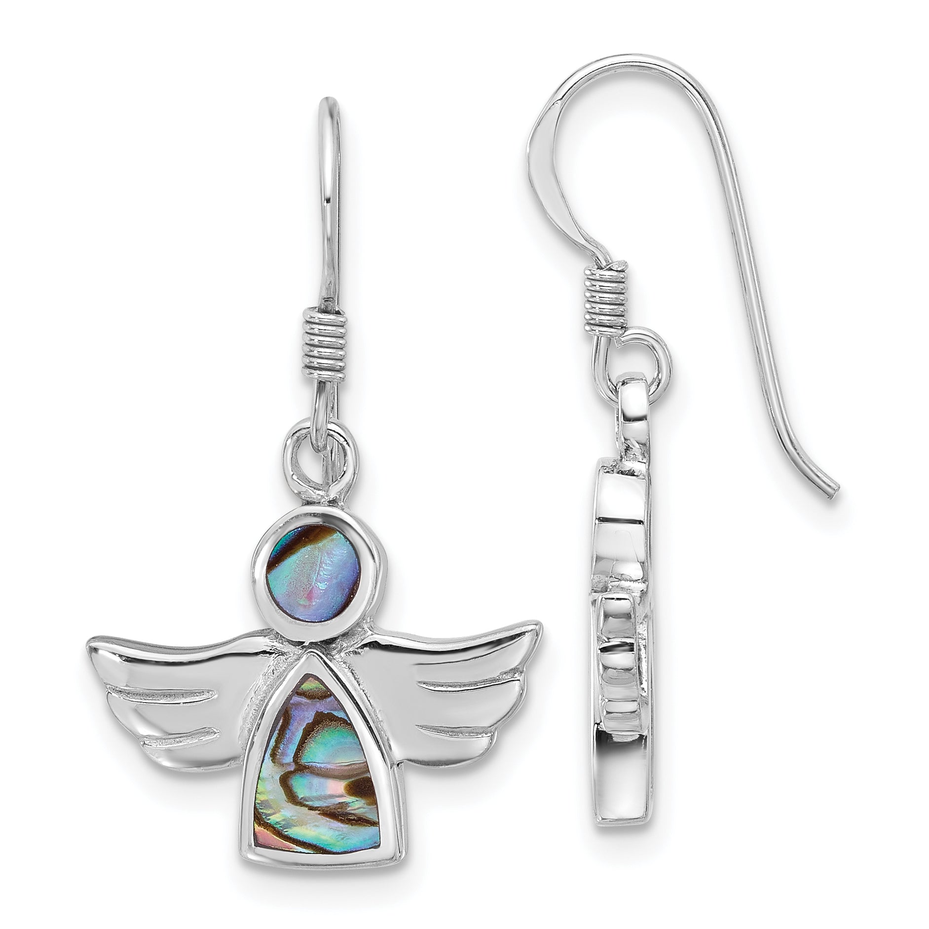 Sterling Silver Rhodium-plated Polished Abalone Angel Dangle Earrings Main image