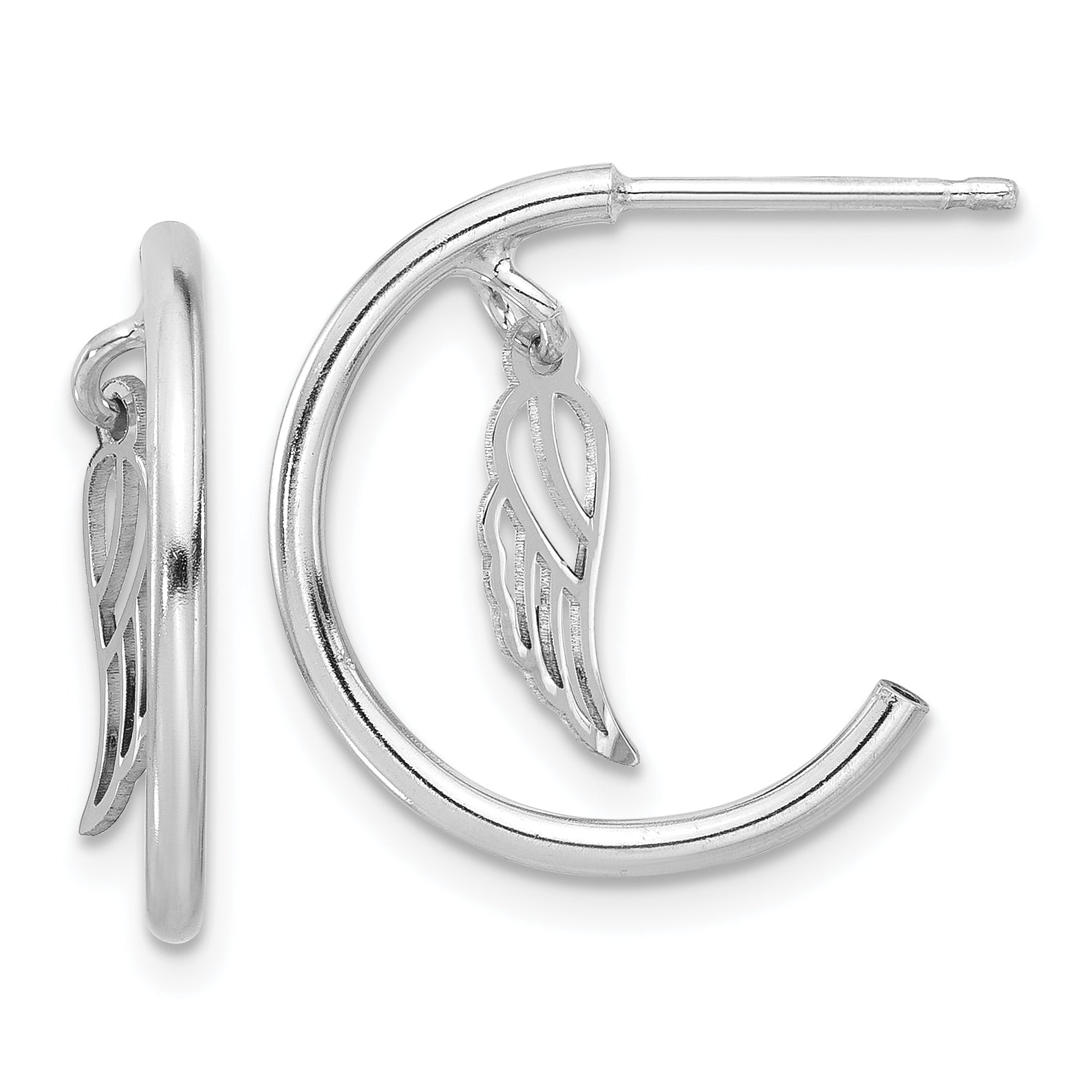 Sterling Silver RH-plated Polished Wings Dangle Post C-Hoop Earrings Main image