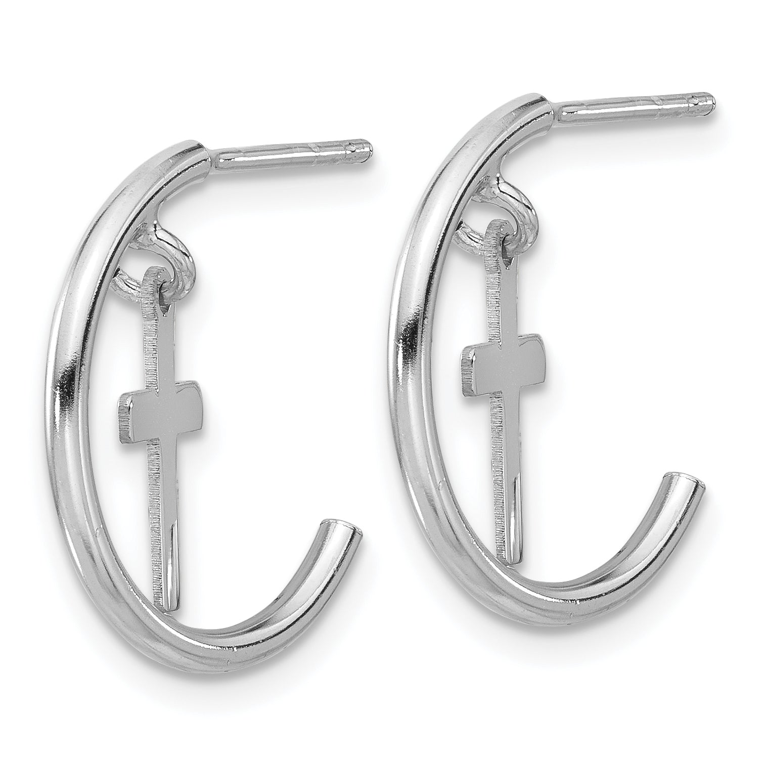 Sterling Silver Rhodium-plated Polished Cross Dangle Post C-Hoop Earrings Secondary image
