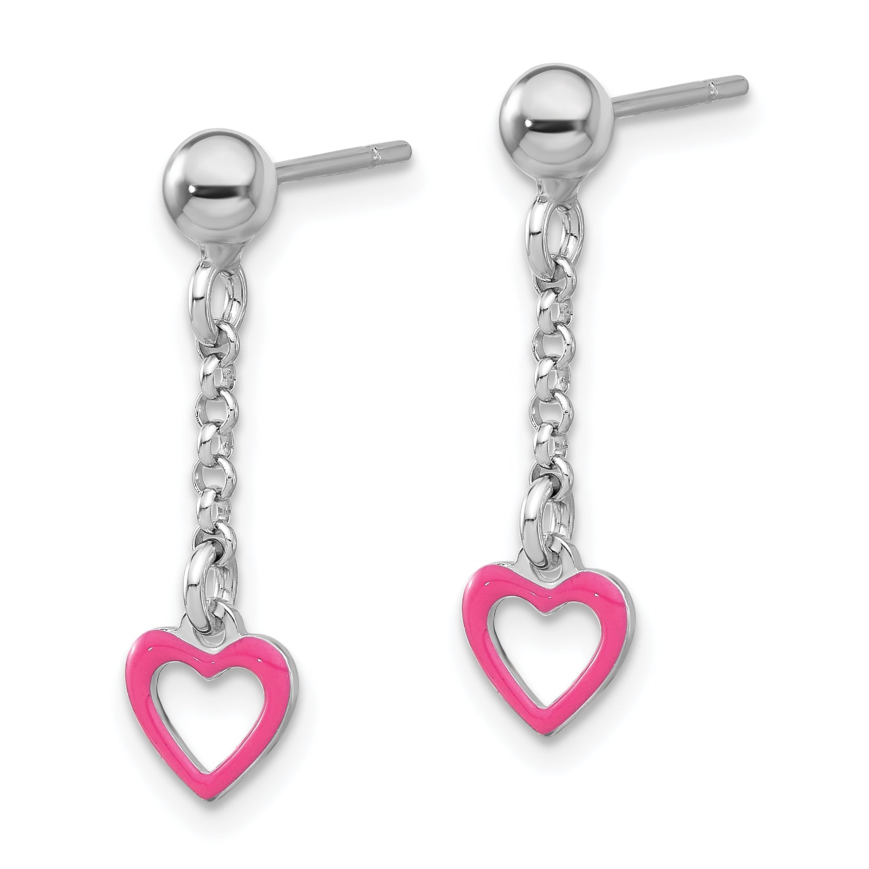 Sterling Silver Madi K Polished Pink Enameled Heart Children's Post Dangle Earrings Secondary image