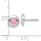 Sterling Silver Rhodium-plated Pink Enameled Heart Circle Children's Post Earrings