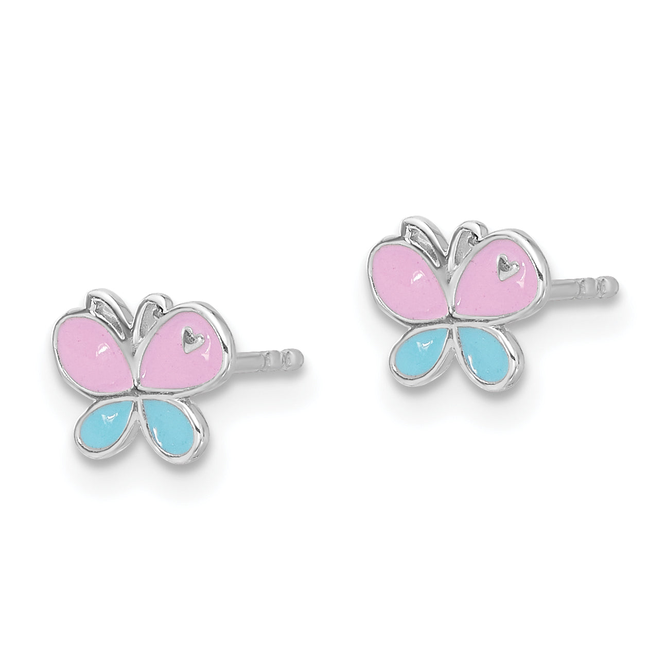 Sterling Silver RH-pltd Blue/Pink Enamel Butterfly Children's Post Earrings Secondary image