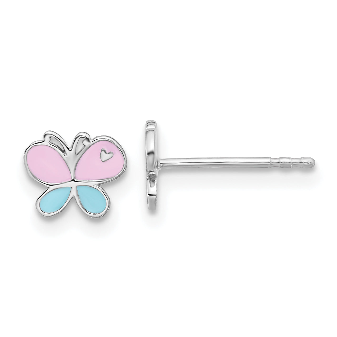 Sterling Silver RH-pltd Blue/Pink Enamel Butterfly Children's Post Earrings Main image