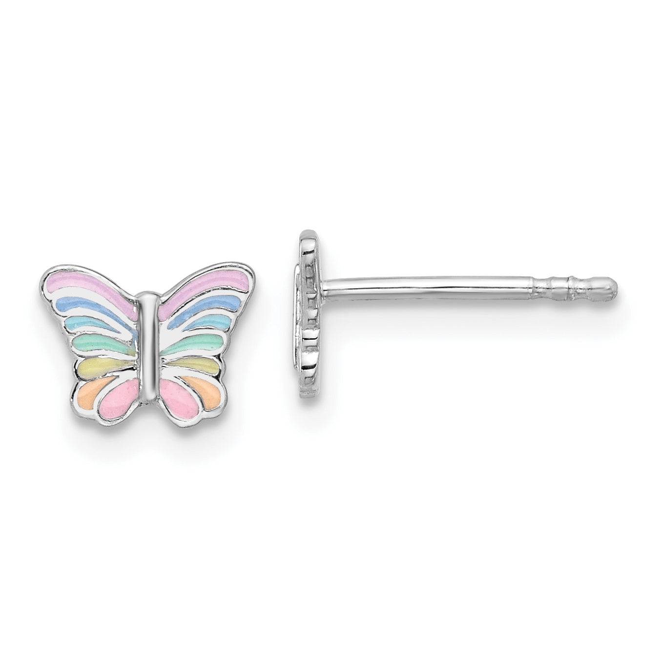 Sterling Silver RH-plated Rainbow Enamel Butterfly Children's Post Earrings Main image