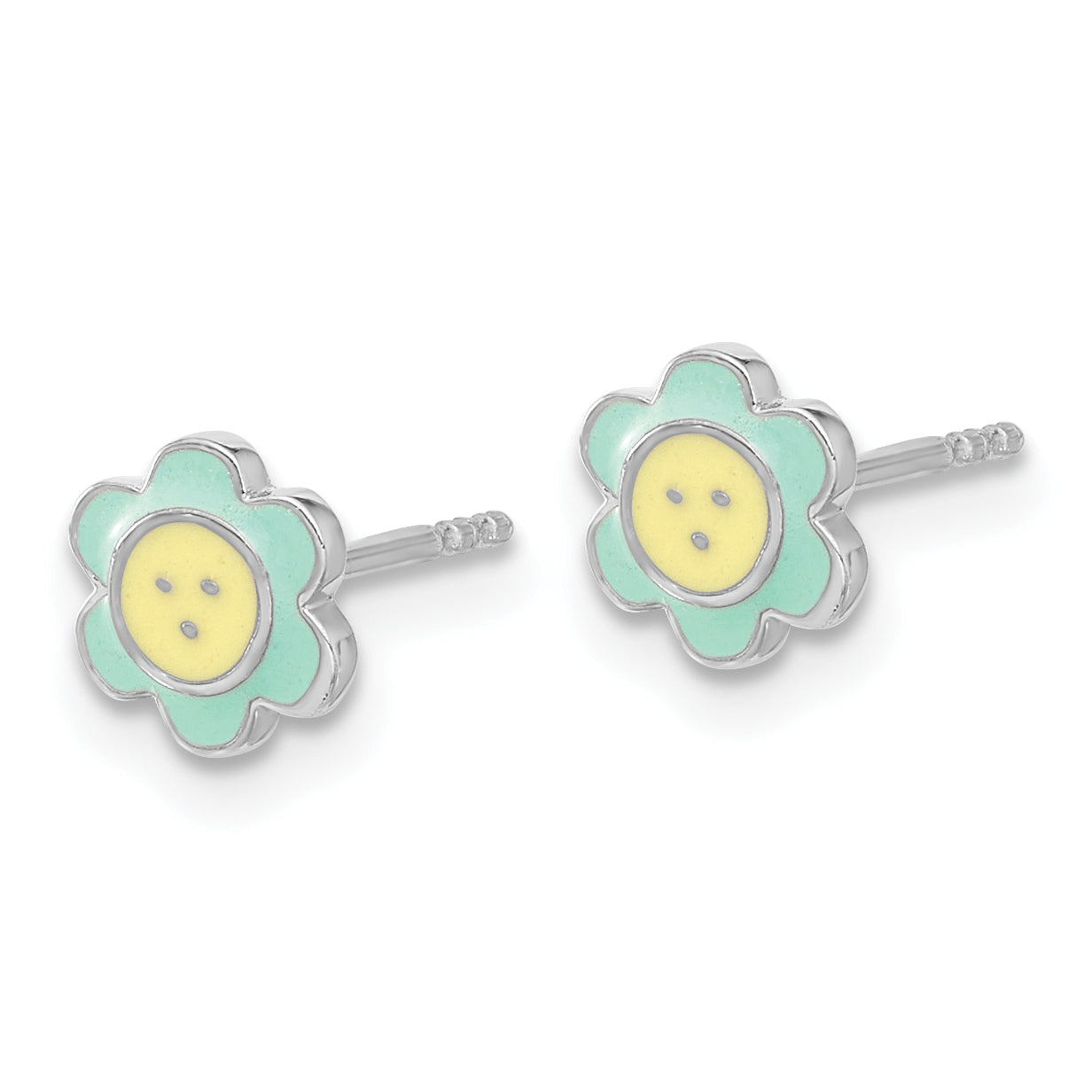 Sterling Silver Rhodium-plated Enamel Flower Children's Post Earrings Secondary image
