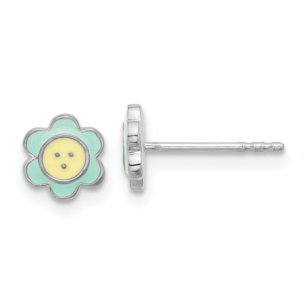 Sterling Silver Rhodium-plated Enamel Flower Children's Post Earrings Main image
