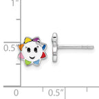 Sterling Silver RH-plated Multicolor Enameled Sun Children's Post Earrings