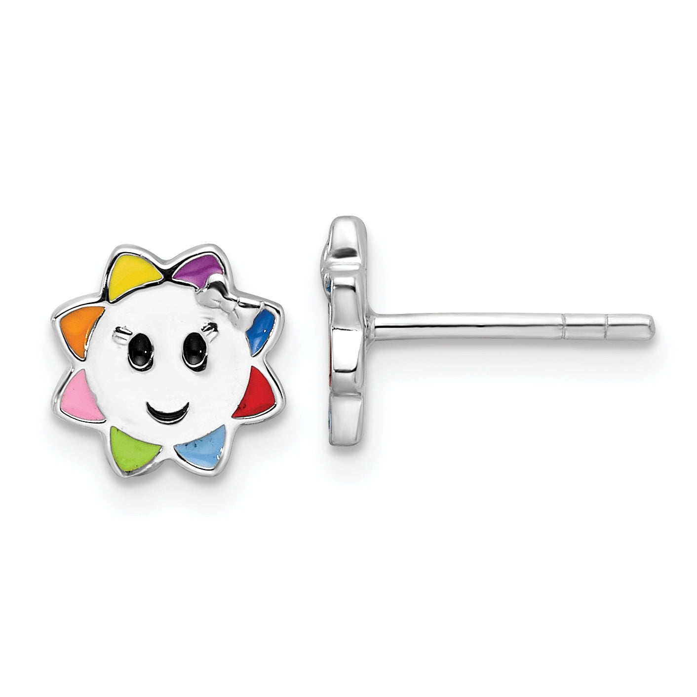 Sterling Silver RH-plated Multicolor Enameled Sun Children's Post Earrings Main image