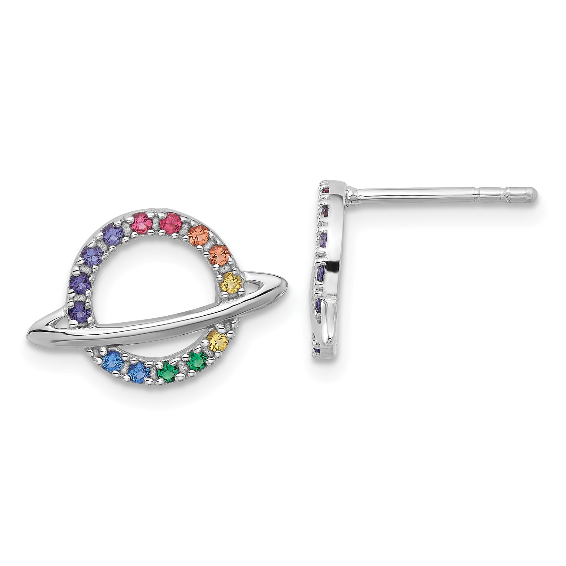 Sterling Silver RH-plated Multicolor Crystal Planet Children's Post Earring Main image