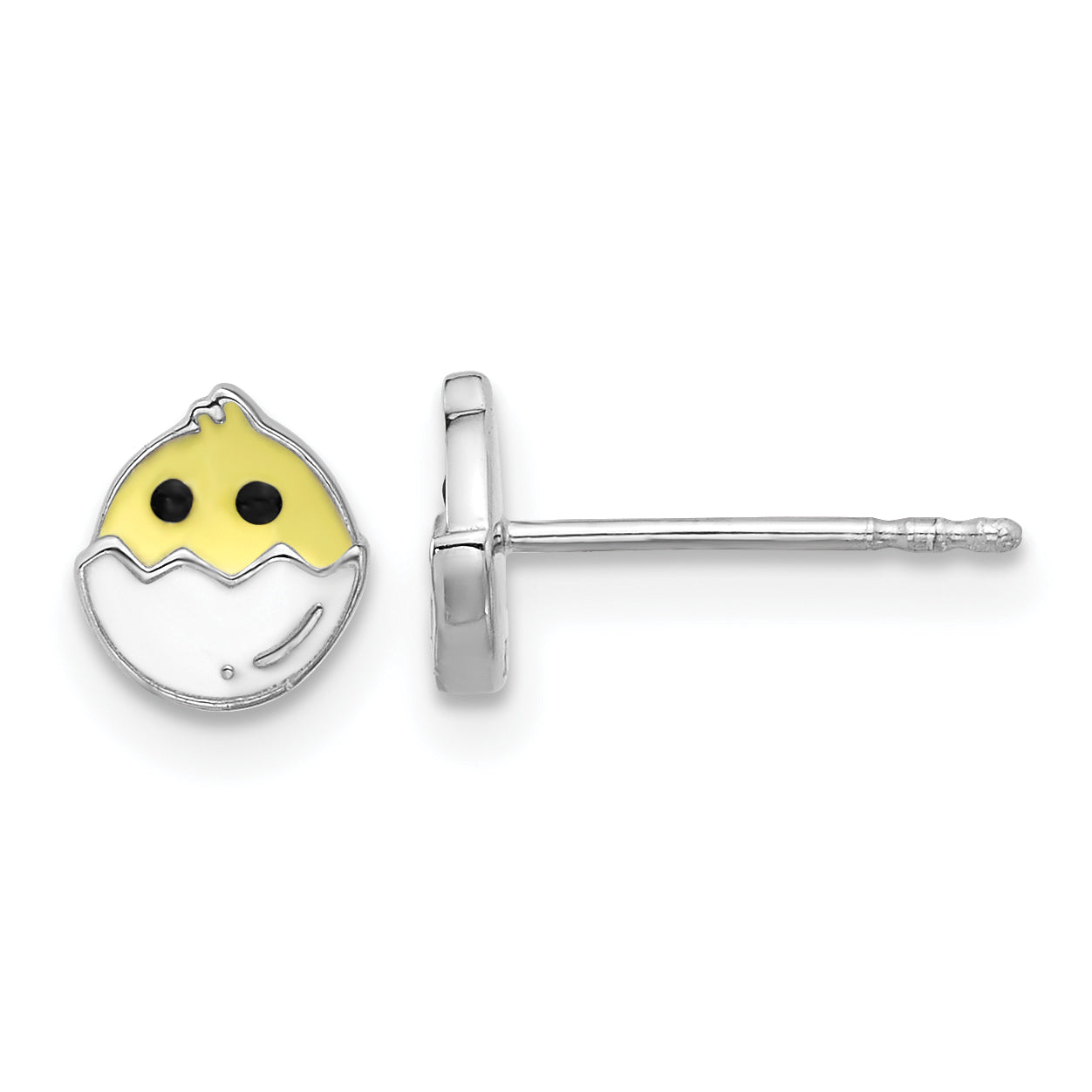 Sterling Silver Rhodium-plated Enamel Chick in Egg Children's Post Earrings Main image