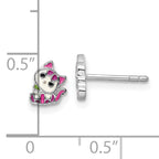 Sterling Silver Rhodium-plated Multicolor Enameled Kitty Children's Post Earring