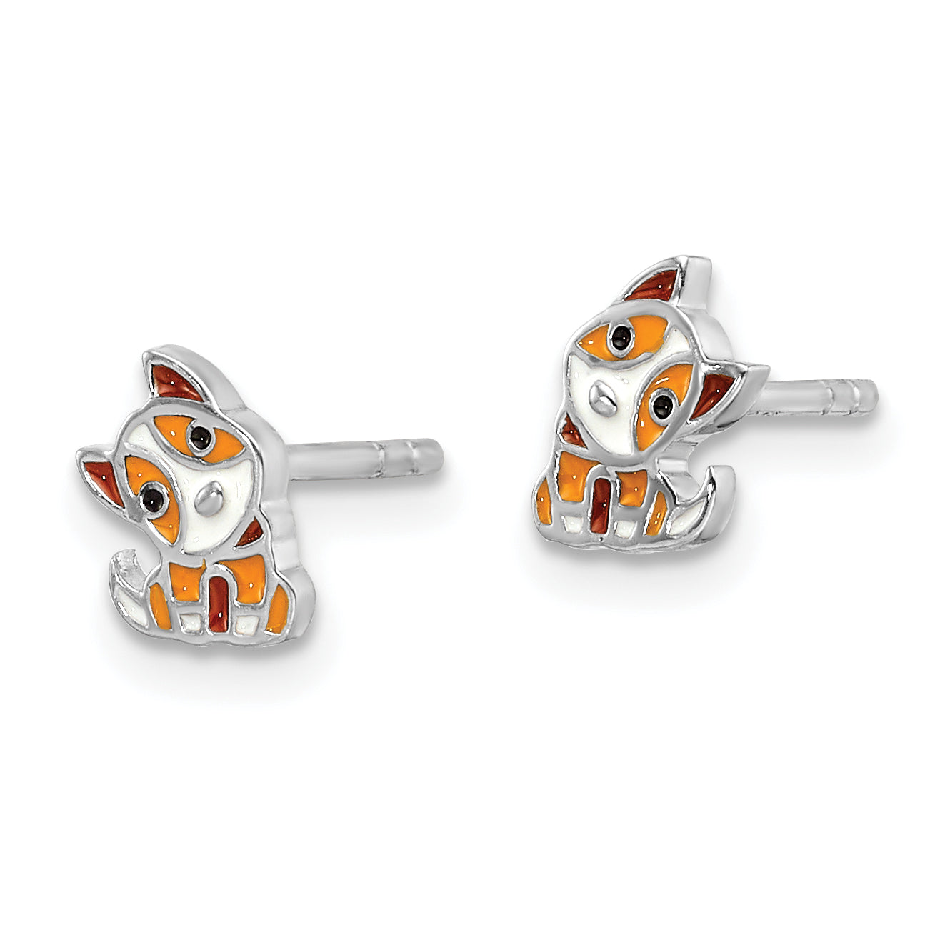 Sterling Silver RH-plated Multicolor Enameled Dog Children's Post Earrings Secondary image