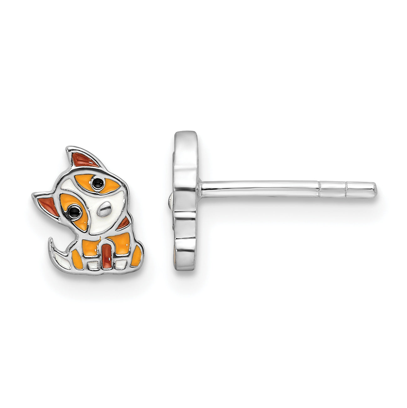 Sterling Silver RH-plated Multicolor Enameled Dog Children's Post Earrings Main image