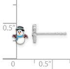 Sterling Silver Rhodium-plated Enamel Snowman Children's Post Earrings