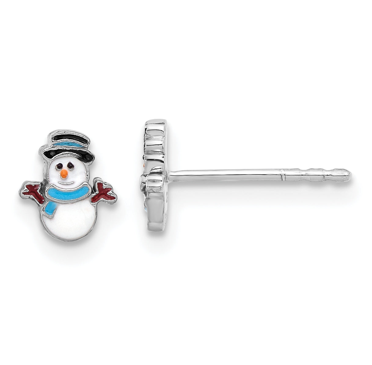 Sterling Silver Rhodium-plated Enamel Snowman Children's Post Earrings Main image