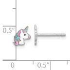 Sterling Silver Rhodium-plated Enameled Unicorn Children's Post Earrings