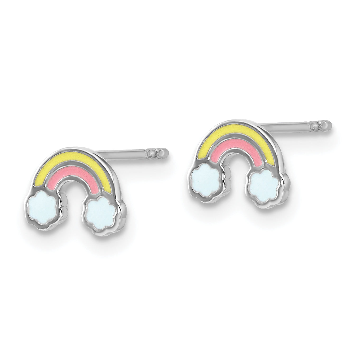 Sterling Silver Rhodium-plated Enameled Rainbow Children's Post Earrings Secondary image