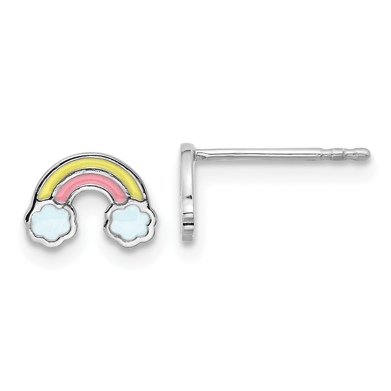 Sterling Silver Rhodium-plated Enameled Rainbow Children's Post Earrings Main image