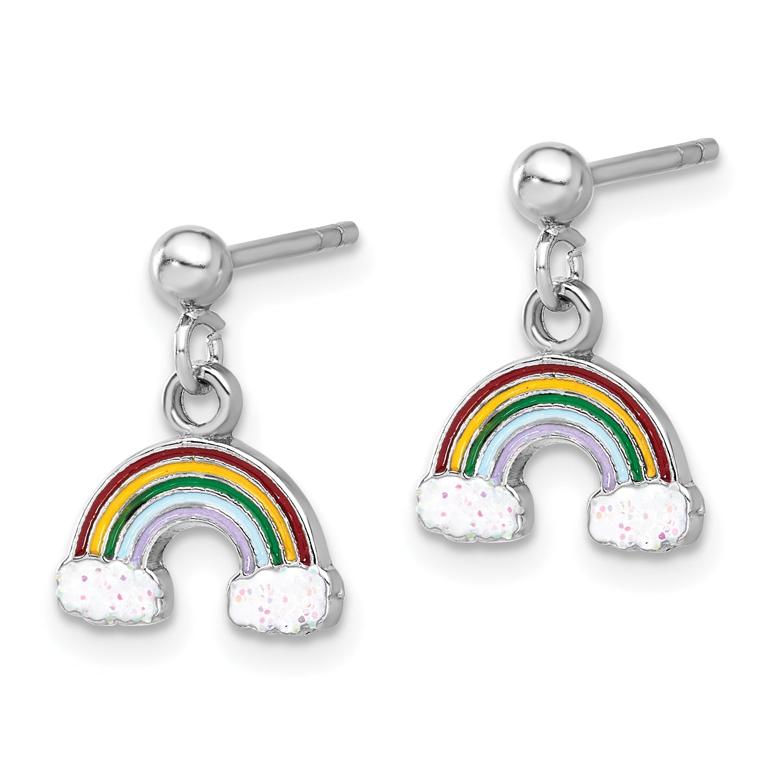 Sterling Silver Rhodium-plated Polished & Enameled w/ Glitter Rainbow Children's Post Dangle Earrings Secondary image