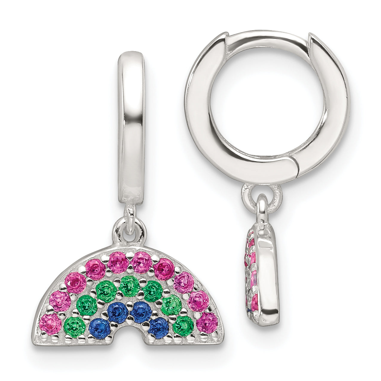 Sterling Silver E-Coating Polished Multicolor CZ Dangle Rainbow Children's Round Hoop Earrings Main image