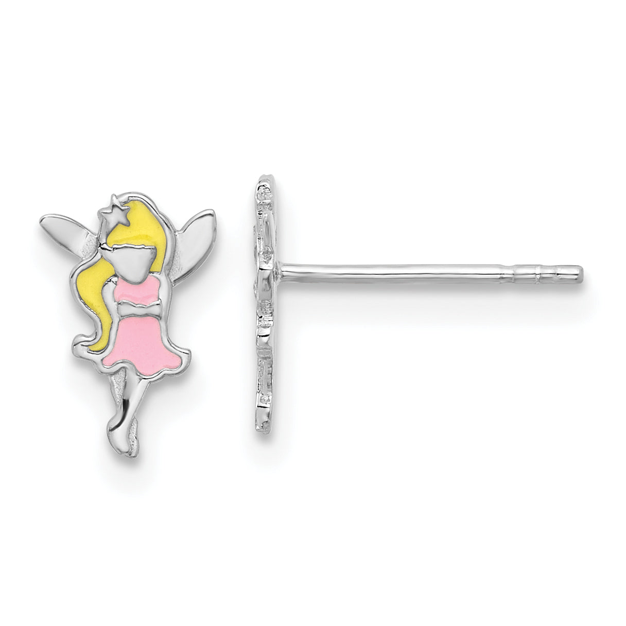 Sterling Silver RH-plated Multi-color Enamel Fairy Children's Post Earrings Main image