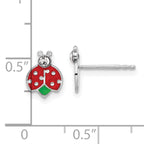 Sterling Silver Rhodium-plated Polished Enameled & Crystal Ladybug Children's Post Earrings
