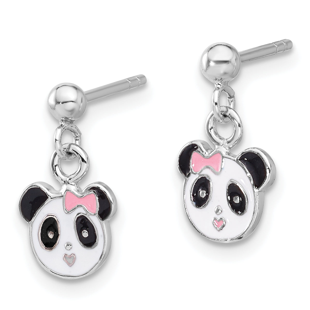 Sterling Silver Rhodium-plated Polished & Multi-color Enameled Panda Children's Post Dangle Earrings Secondary image