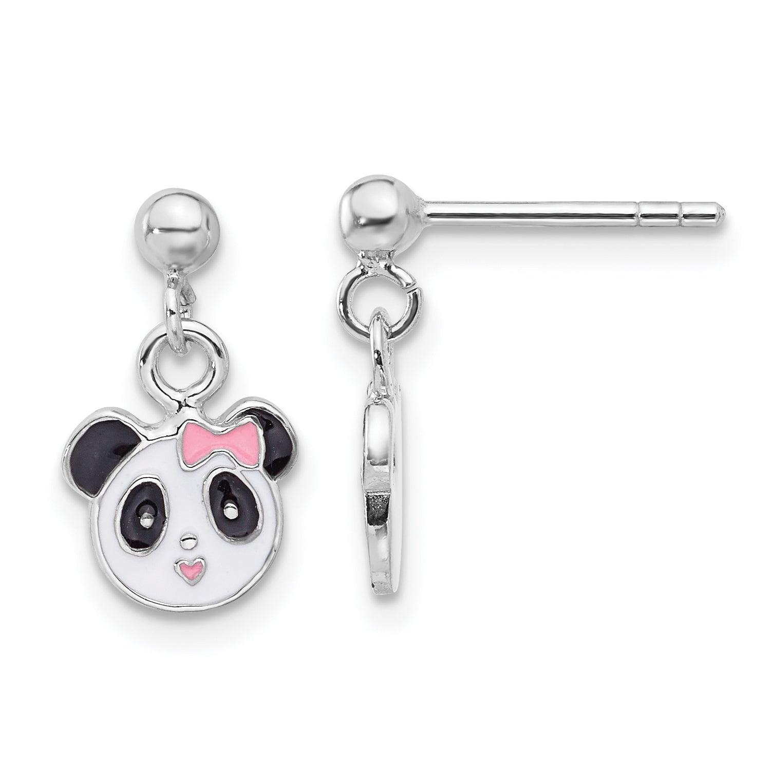 Sterling Silver Rhodium-plated Polished & Multi-color Enameled Panda Children's Post Dangle Earrings Main image