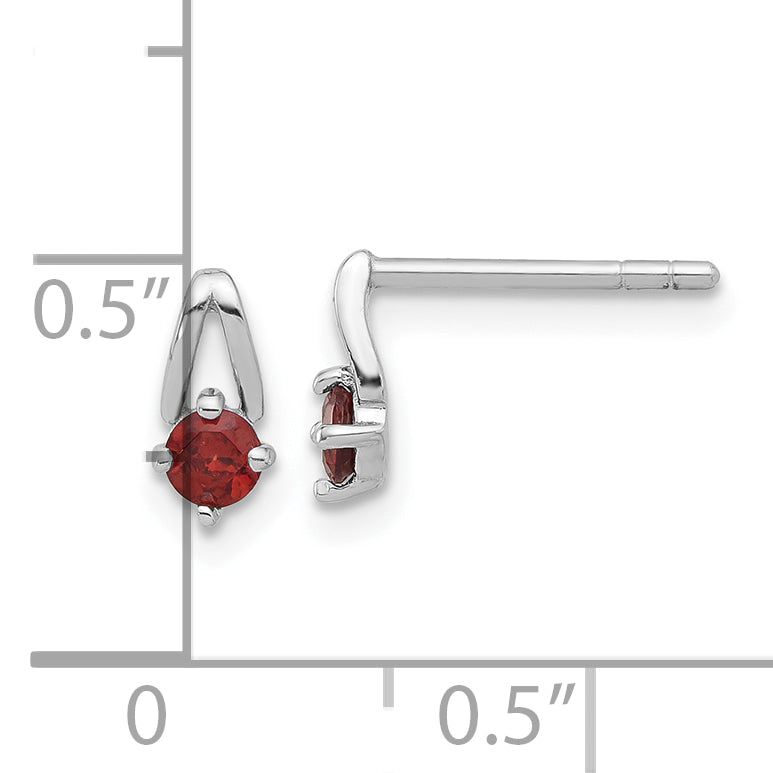 Sterling Silver Rhodium-plated .28GA Garnet Post Earrings