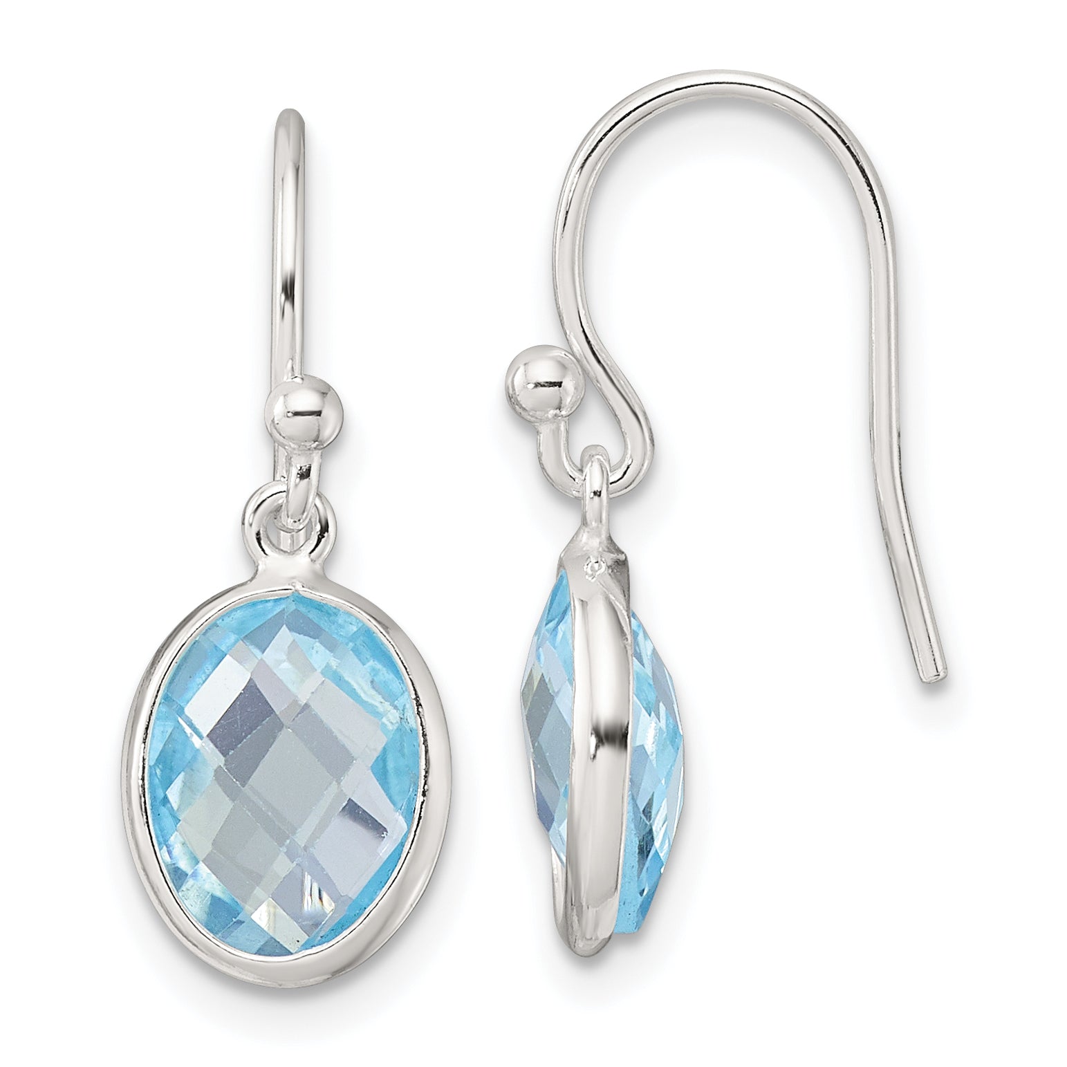 Sterling Silver Polished Oval Blue Topaz Dangle Earrings Main image