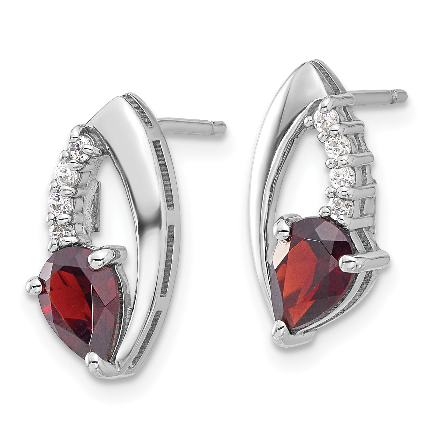 Sterling Silver Rhodium-plated Garnet and CZ Post Earrings Secondary image