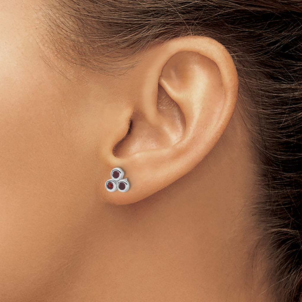 Sterling Silver Rhodium-plated Garnet Post Earrings