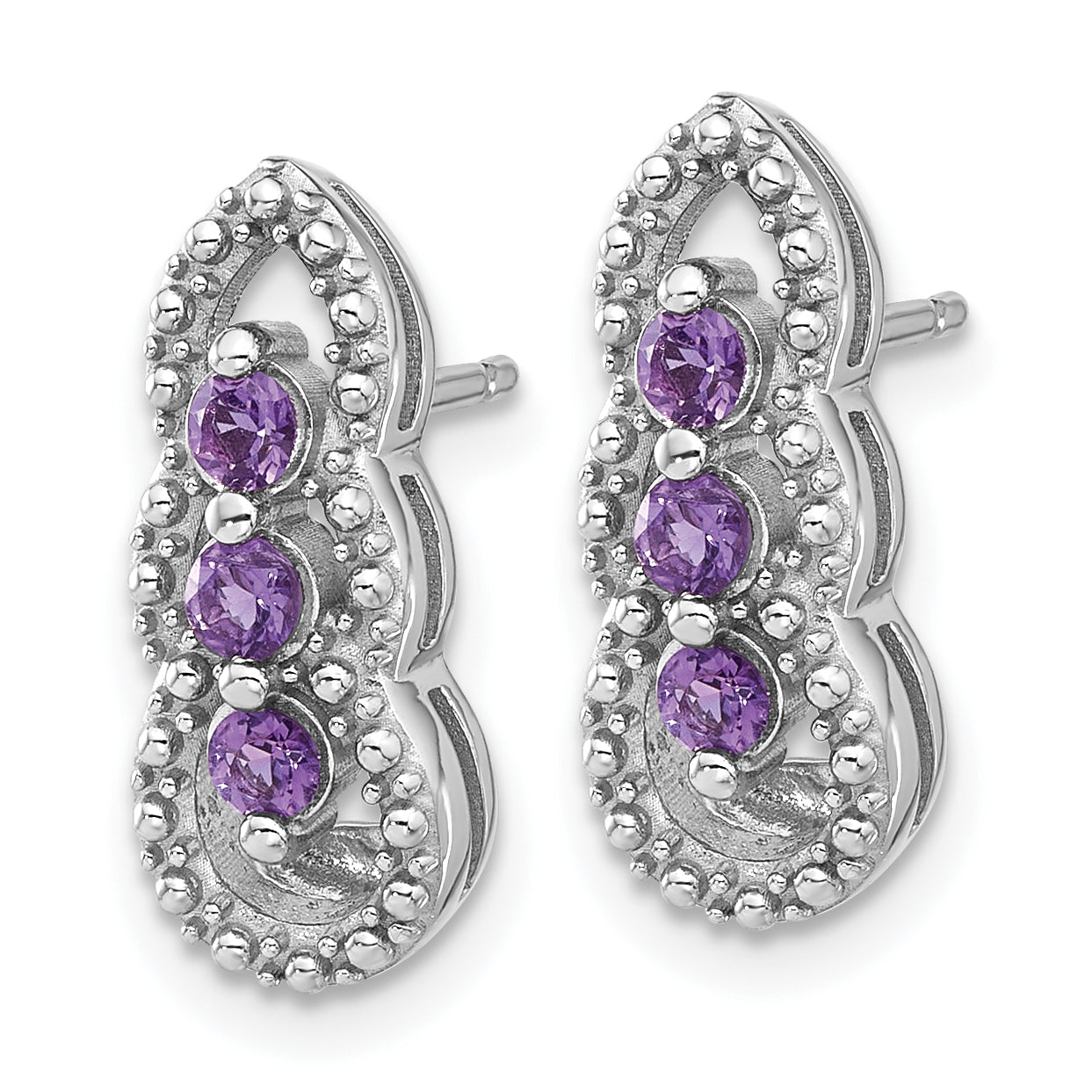 Sterling Silver Rhodium-plated Amethyst Post Earrings Secondary image