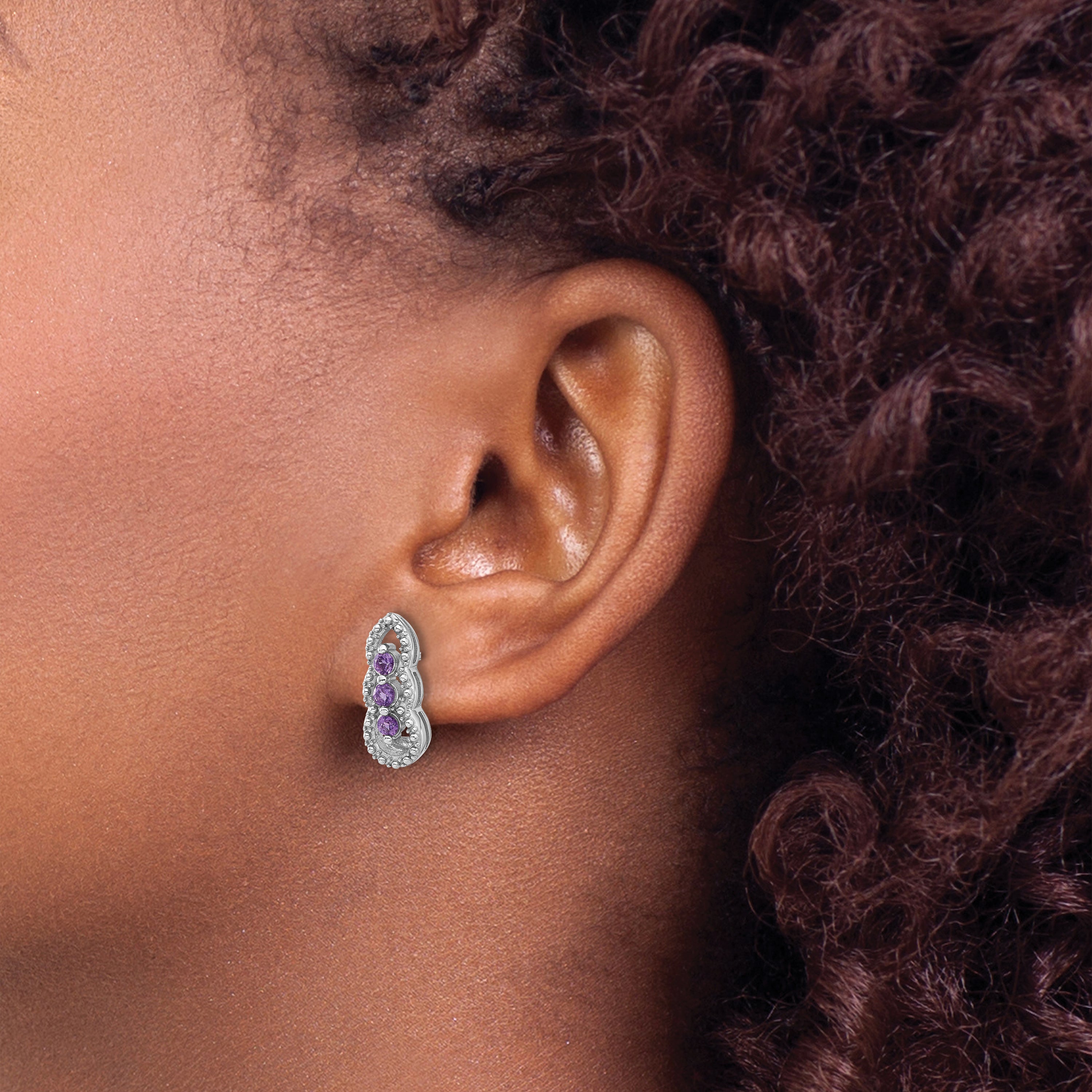 Sterling Silver Rhodium-plated Amethyst Post Earrings