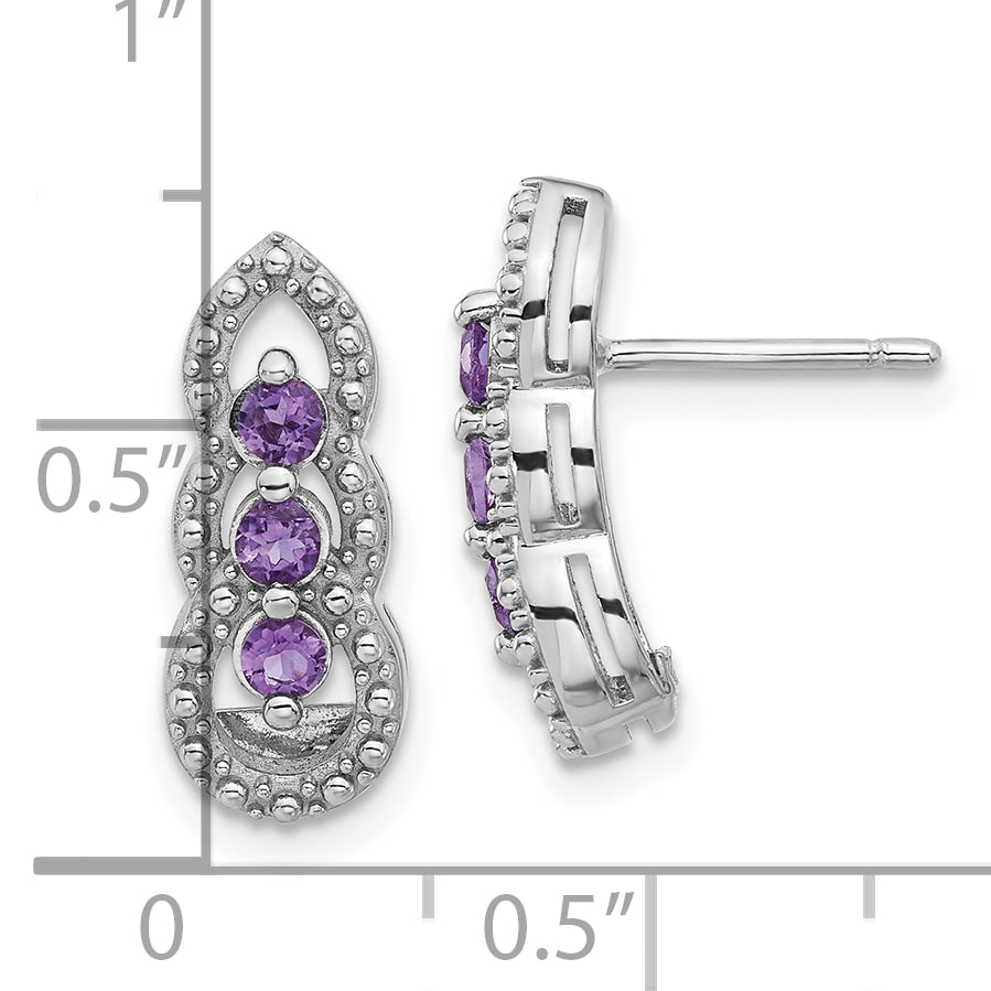 Sterling Silver Rhodium-plated Amethyst Post Earrings